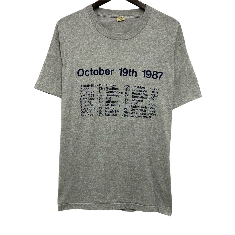 Vtg Stock Market Crash 1987 Mens XXL T-Shirt McDonalds IBM CocaCola Boeing Exxon
